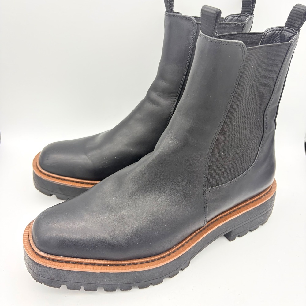 Sam Edelman Laguna Black Leather Lug Sole Chelsea Boots Womens 11 Square Toe